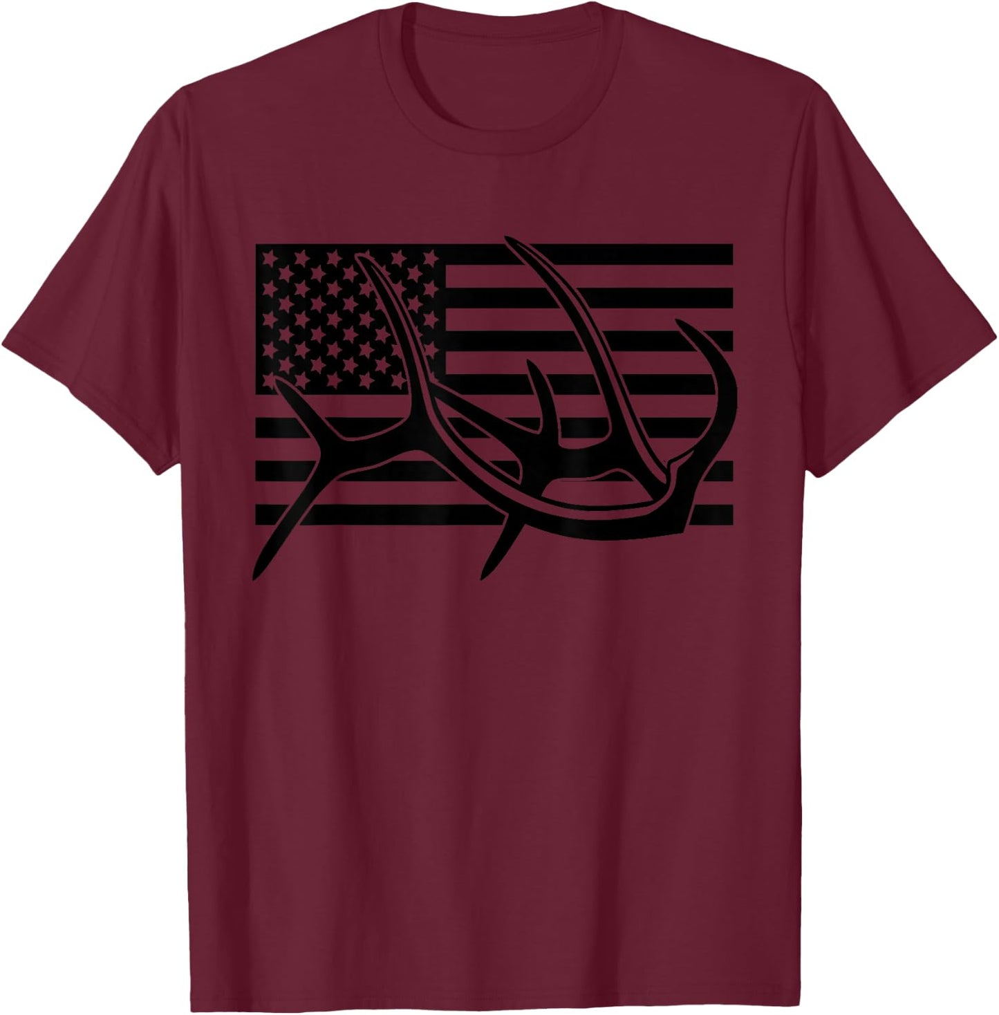 BASBO American Flag Outdoor Antlers Elk Deer T-Shirt - T-Shirt | Maroon