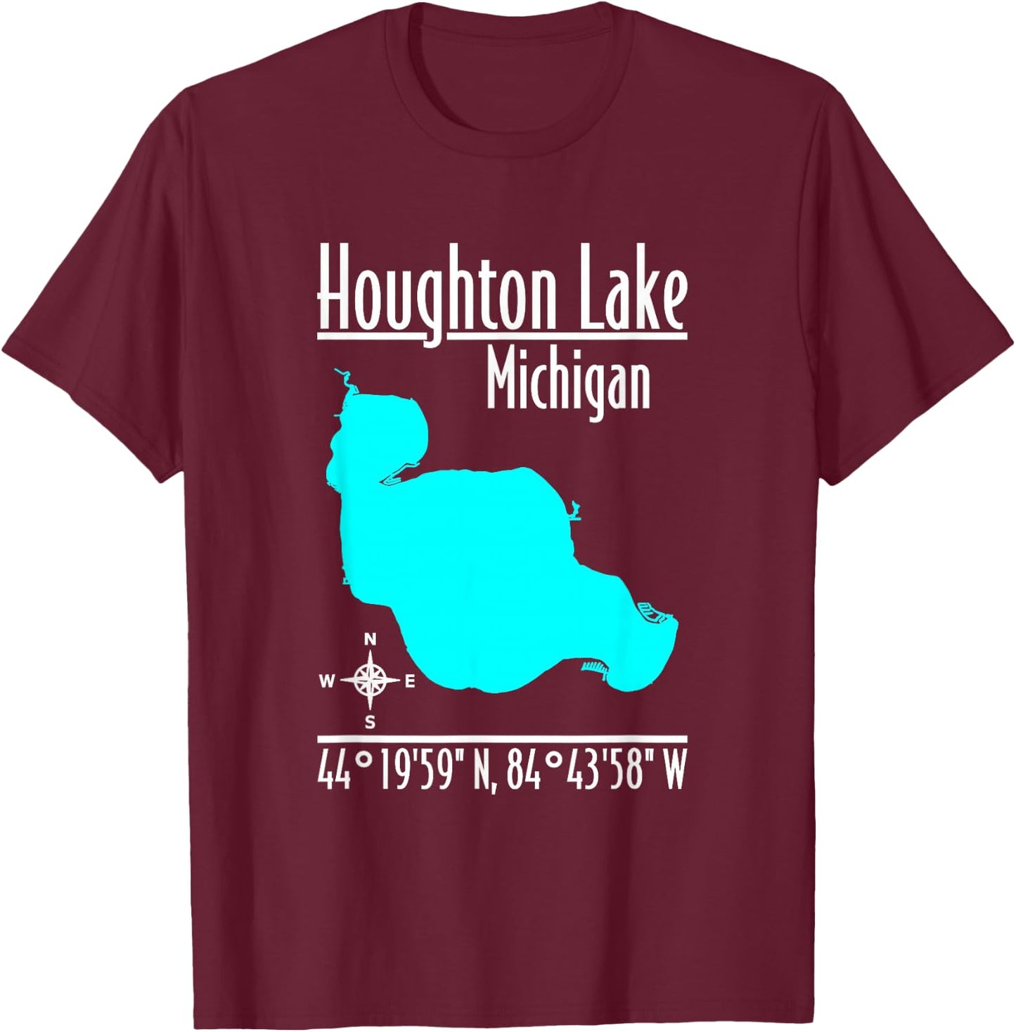 Modern Houghton Lake - Michigan T-Shirt - T-Shirt | Maroon