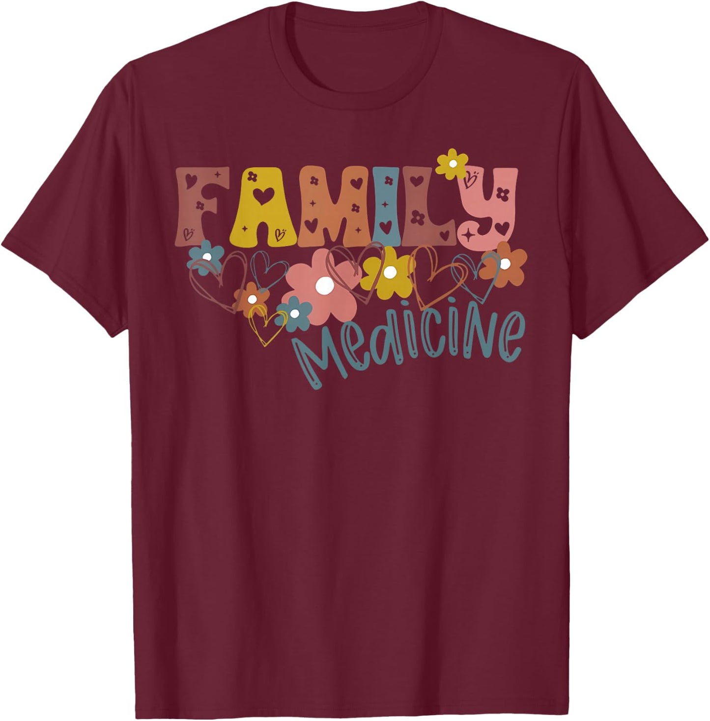 Floral Retro Family Medicine Health Clinic Office Staff T-Shirt - T-Shirt | Maroon