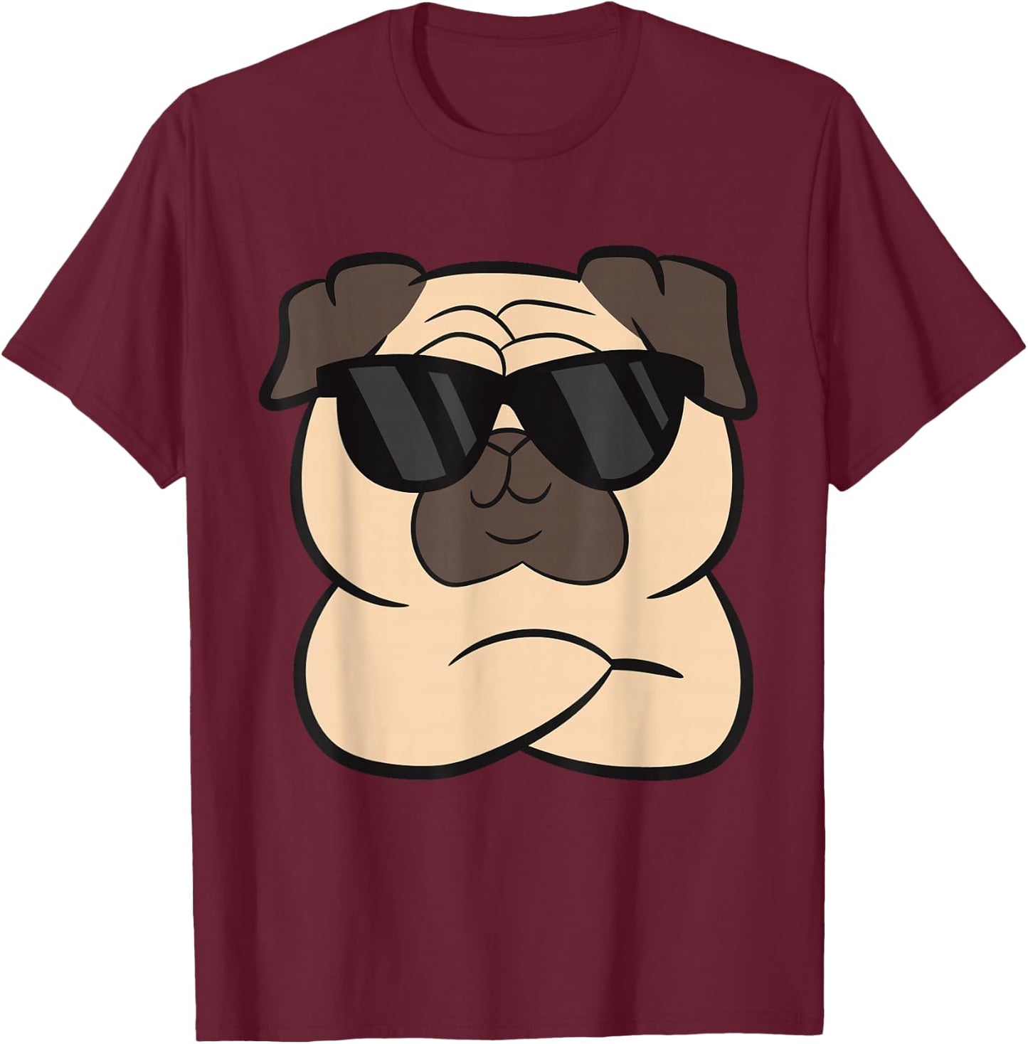 Pug With Sunglasses Cute Pug Dog T-Shirt - T-Shirt | Maroon