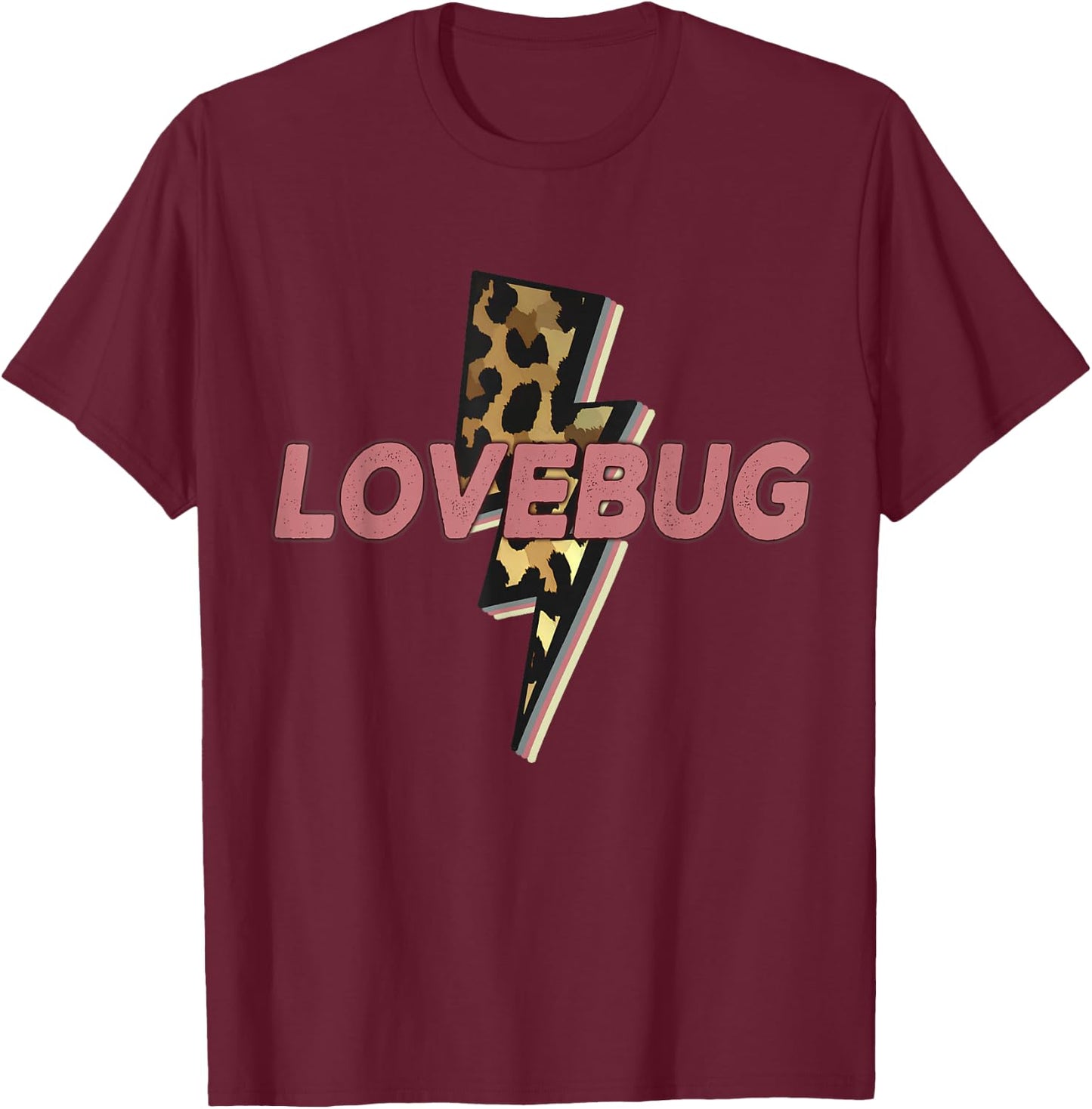 Lovebug Leopard Wife Gf Bolt Thunder Vintage Distressed T-Shirt - T-Shirt | Maroon