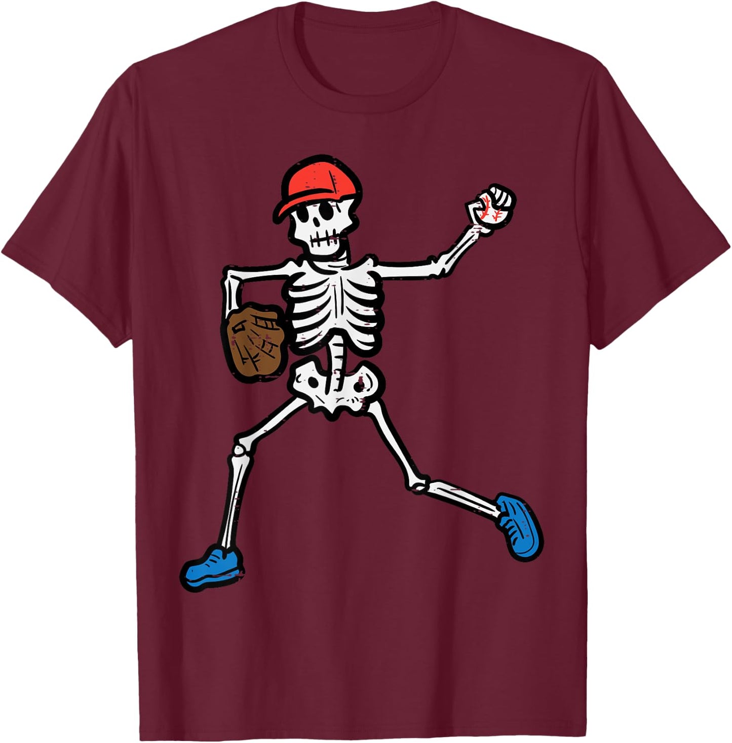 Halloween Baseball Pitcher Skeleton Costume Boys Kids Men T-Shirt - T-Shirt | Maroon