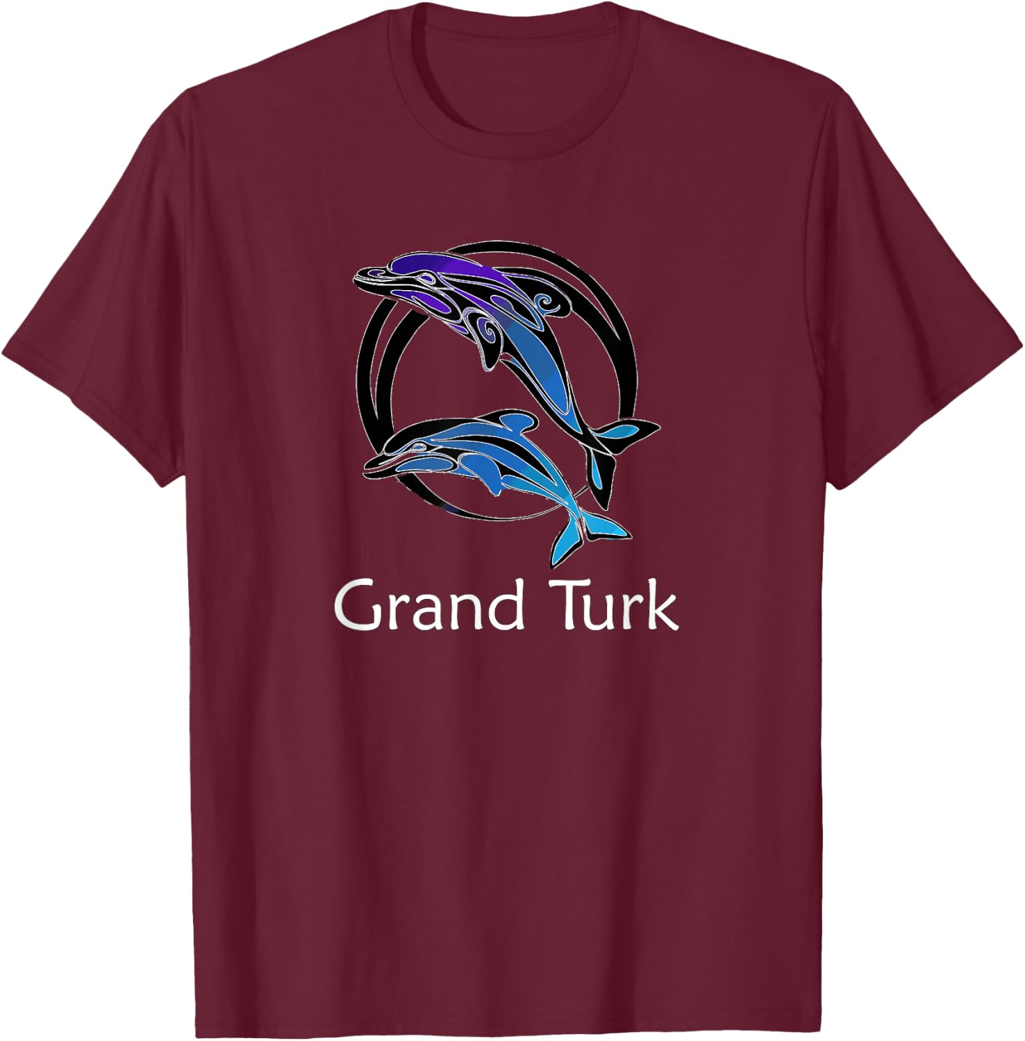 Grand Turk Tribal Dolphin Design Retro Souvenir T-Shirt - T-Shirt | Maroon