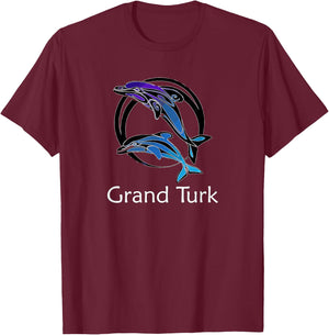 Grand Turk Tribal Dolphin Design Retro Souvenir T-Shirt - T-Shirt | Maroon