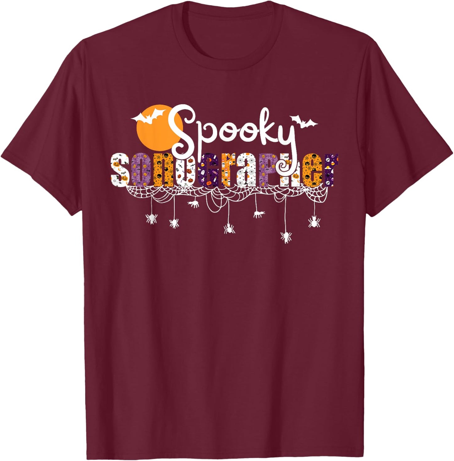 Retro Spooky Sonographer Halloween Ultrasound Technologist T-Shirt - T-Shirt | Maroon