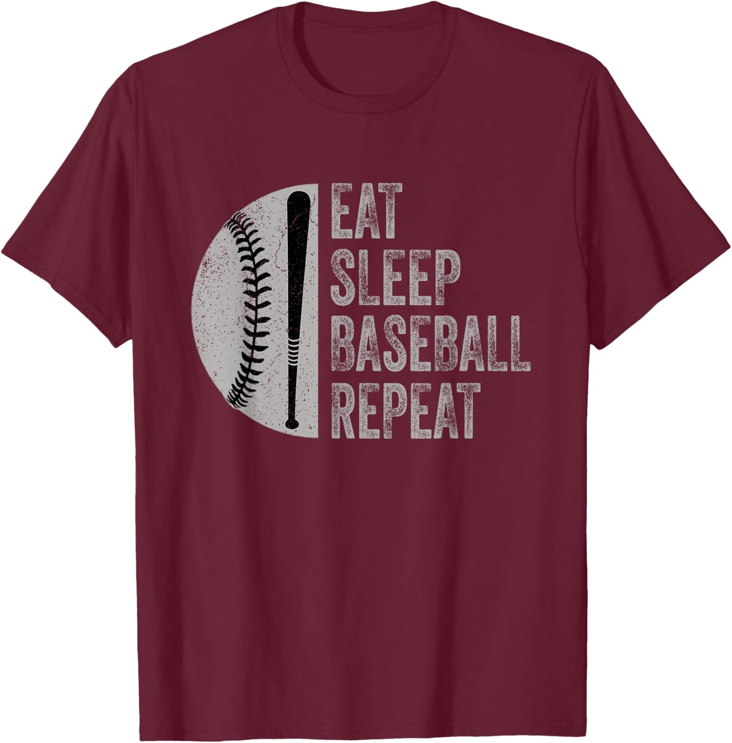 Eat Sleep Baseball Repeat Baseball Player Design T-Shirt - T-Shirt | Maroon