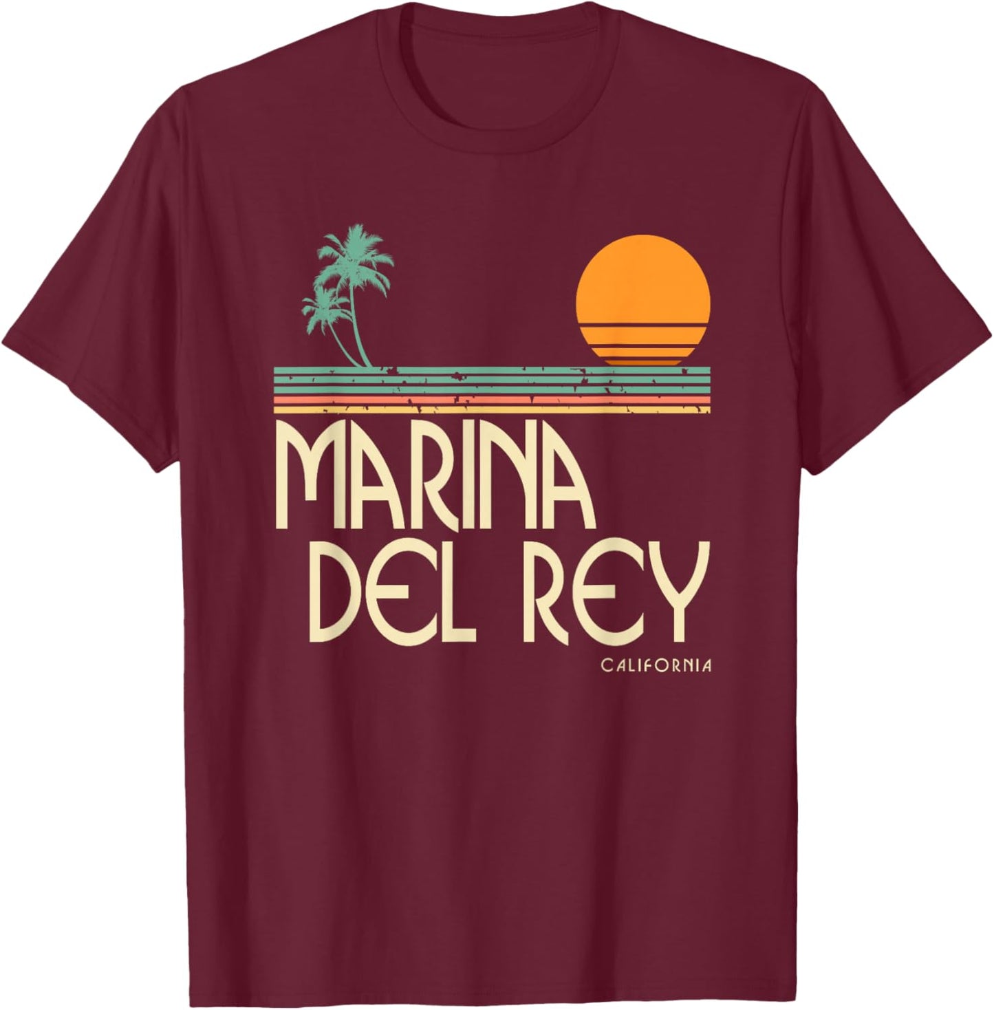 Vintage Marina Del Rey California T-Shirt - T-Shirt | Maroon