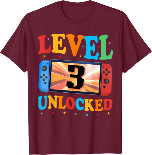 Awesome Level 3 Unlocked 3rd Birthday Boy Girl Video Gamer T-Shirt - T-Shirt | Maroon