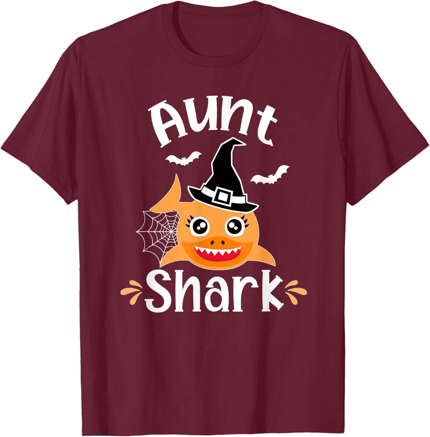 Aunt Shark Funny Halloween T-Shirt - T-Shirt | Maroon