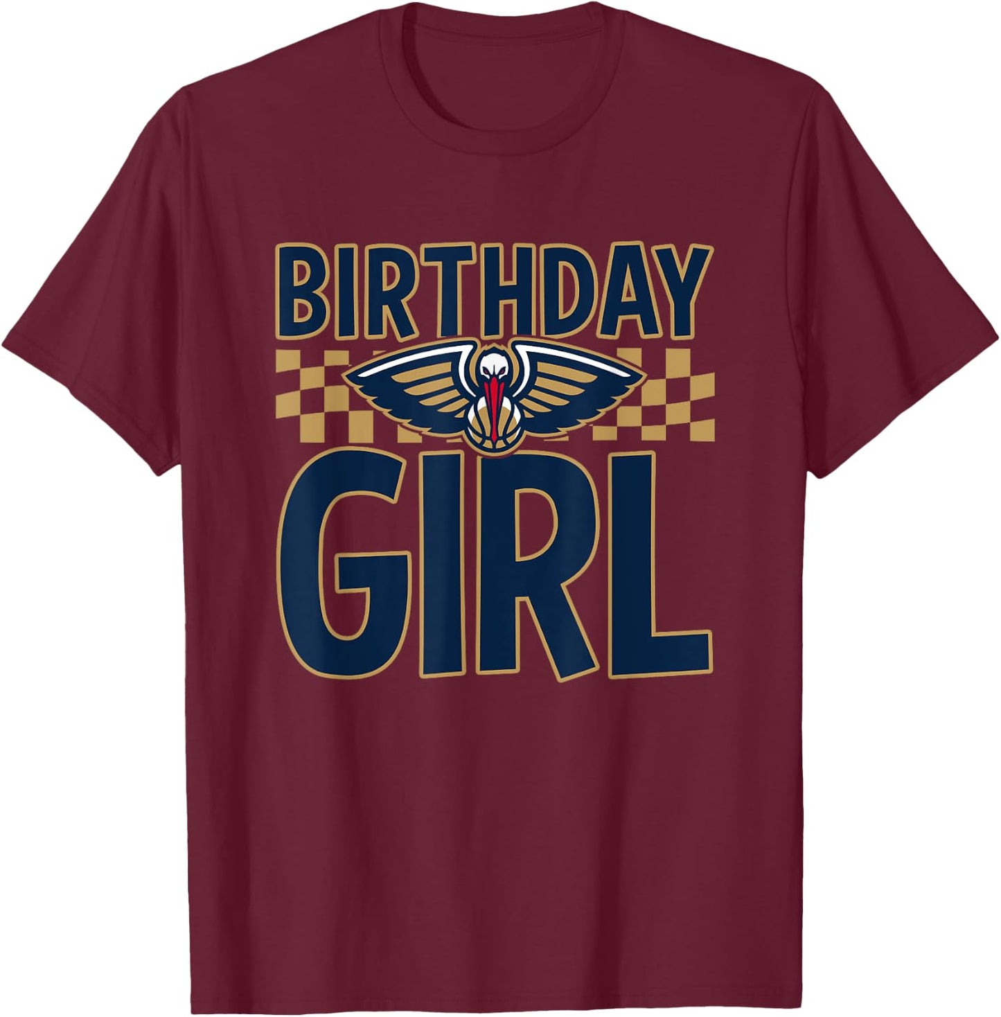NBA New Orleans Pelicans Birthday Girl Checkered Logo T-Shirt - T-Shirt | Maroon