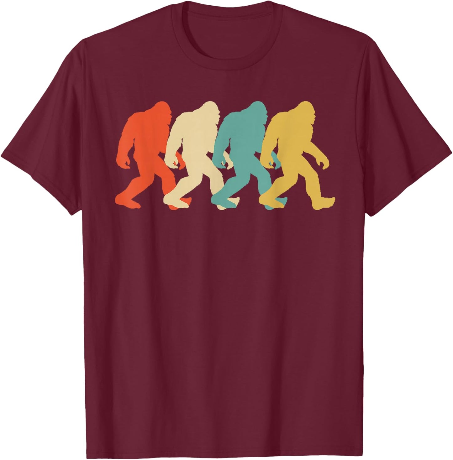 Bigfoot Silhouette Retro Pop Art Sasquatch Graphic T-Shirt - T-Shirt | Maroon