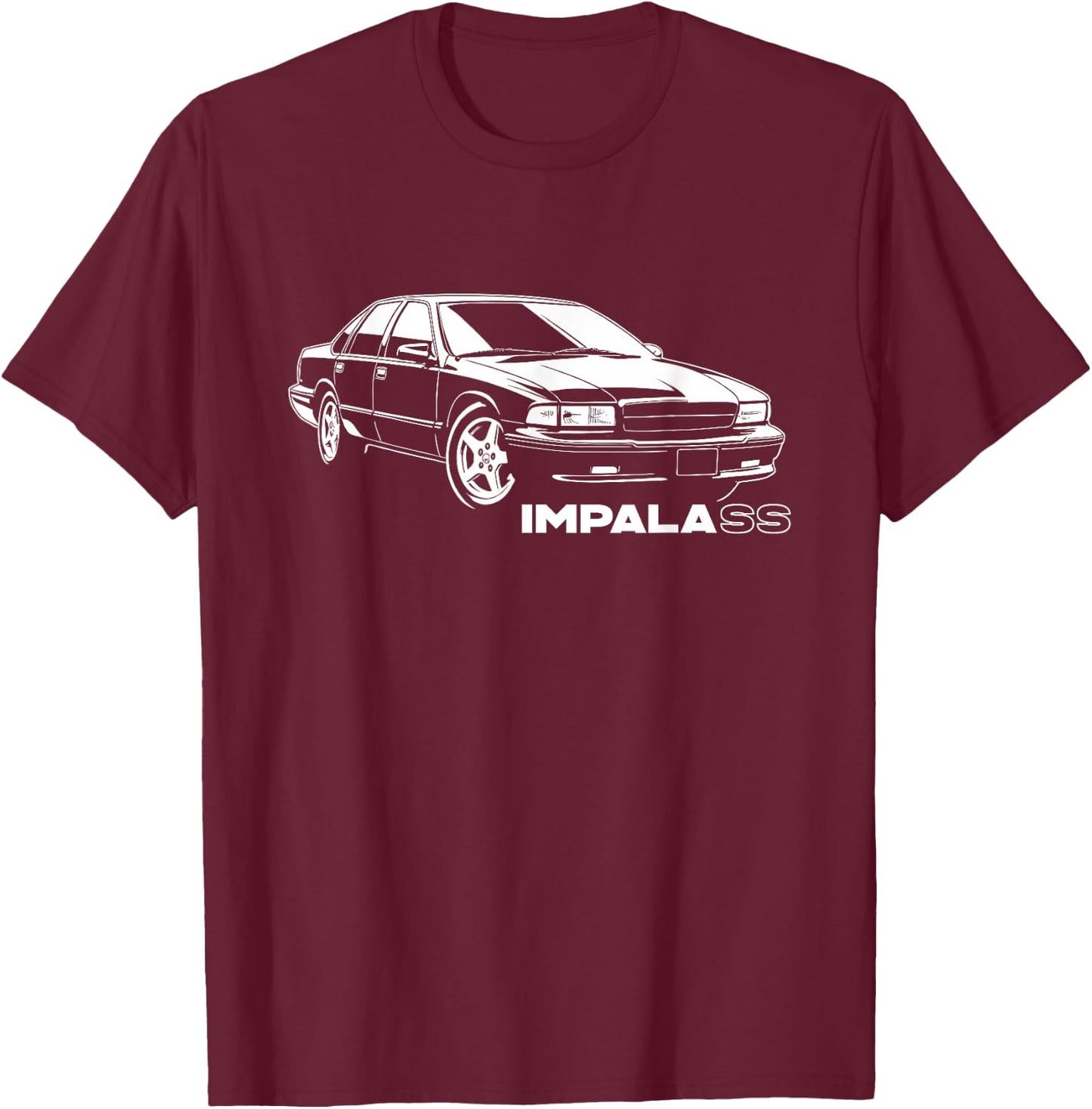 Impala SS Silhouette B Body Impala SS Car 94-96 Coupe OBS T-Shirt - T-Shirt | Maroon