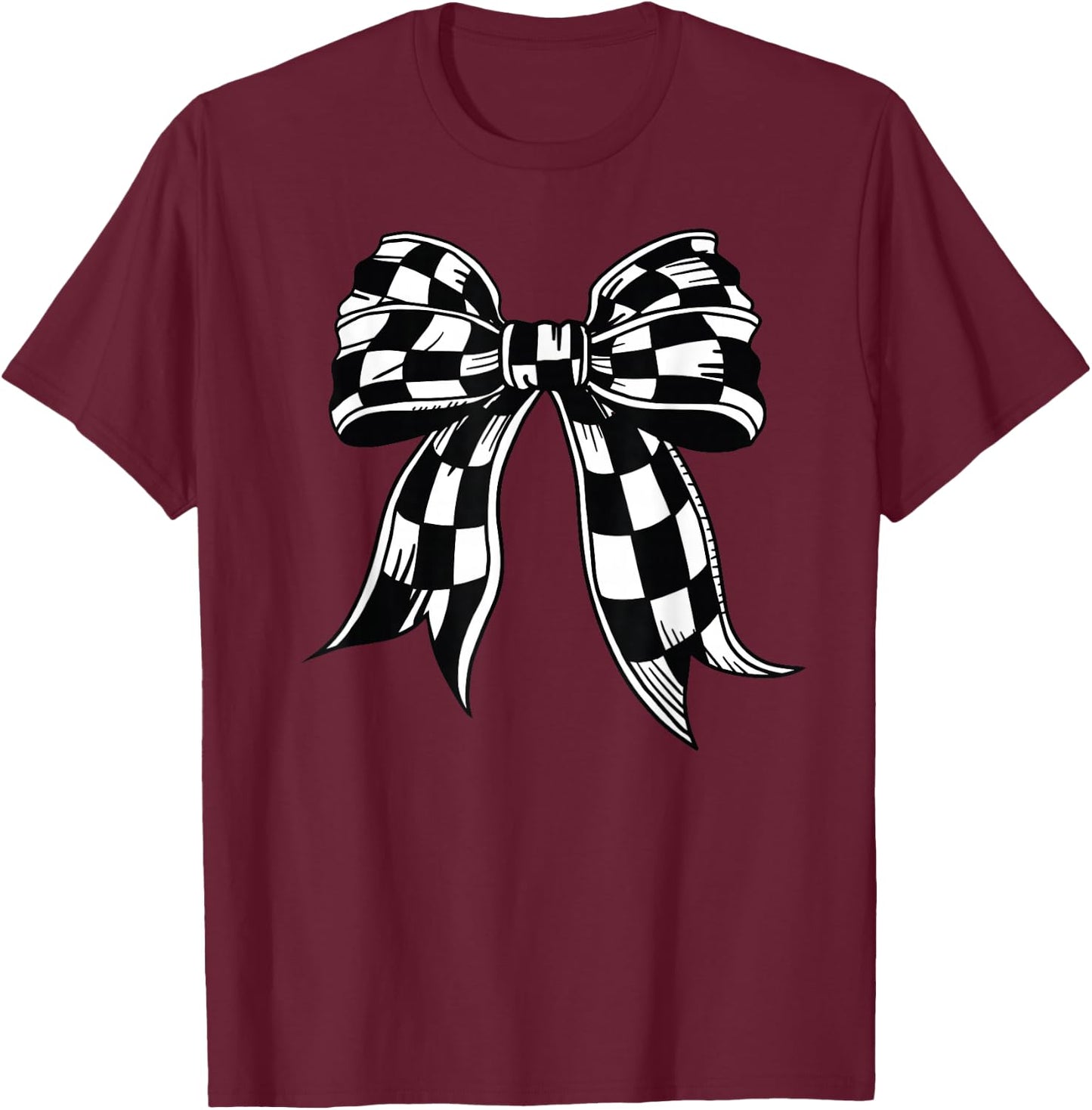 Checkered Bow Tie Flag Automobile Motor Race Car Racing team T-Shirt - T-Shirt | Maroon