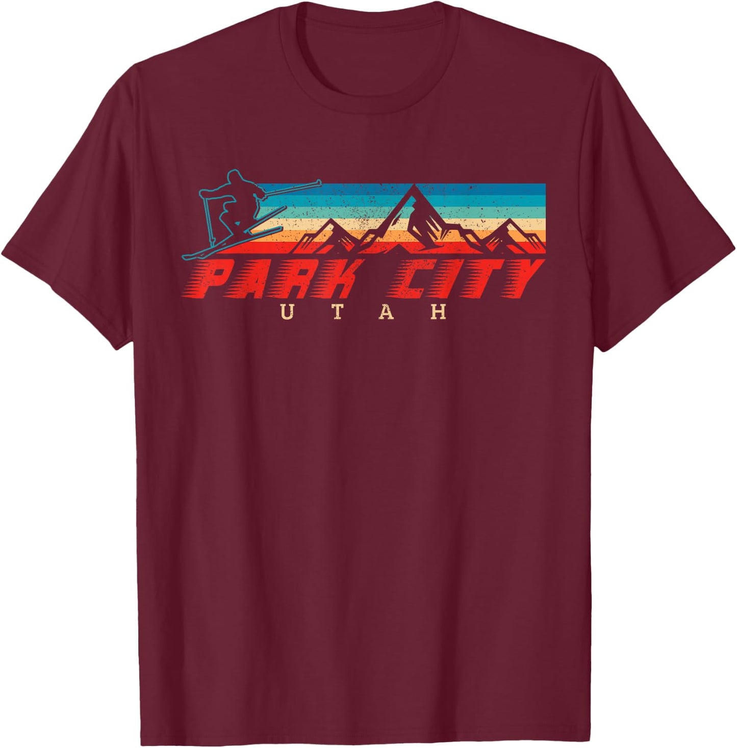 Park City Utah Ski Winter Sports Vintage Souvenir Skier T-Shirt - T-Shirt | Maroon