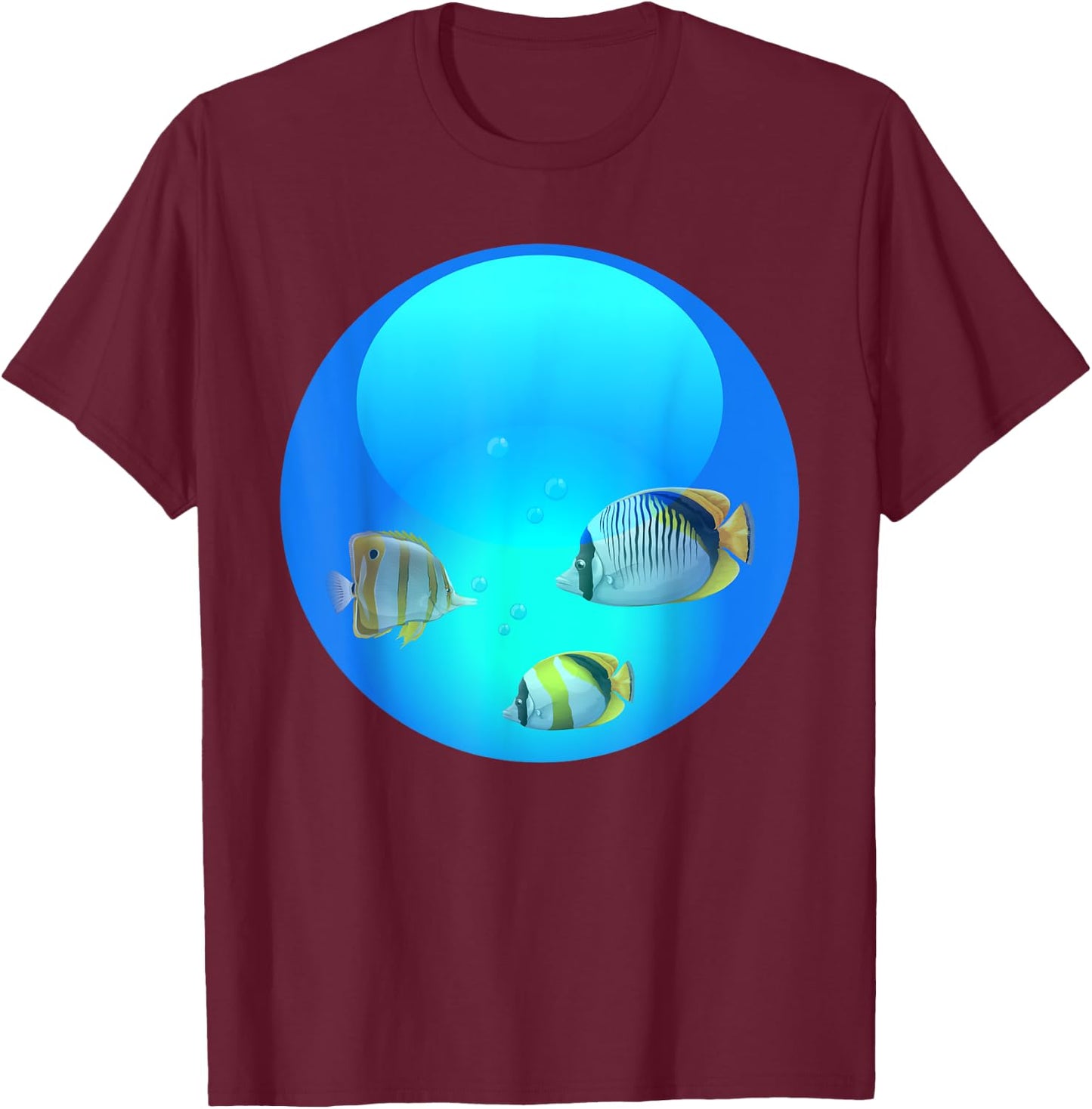 Frutiger Aero Aesthetic Tech Orb Fishes T-Shirt - T-Shirt | Maroon