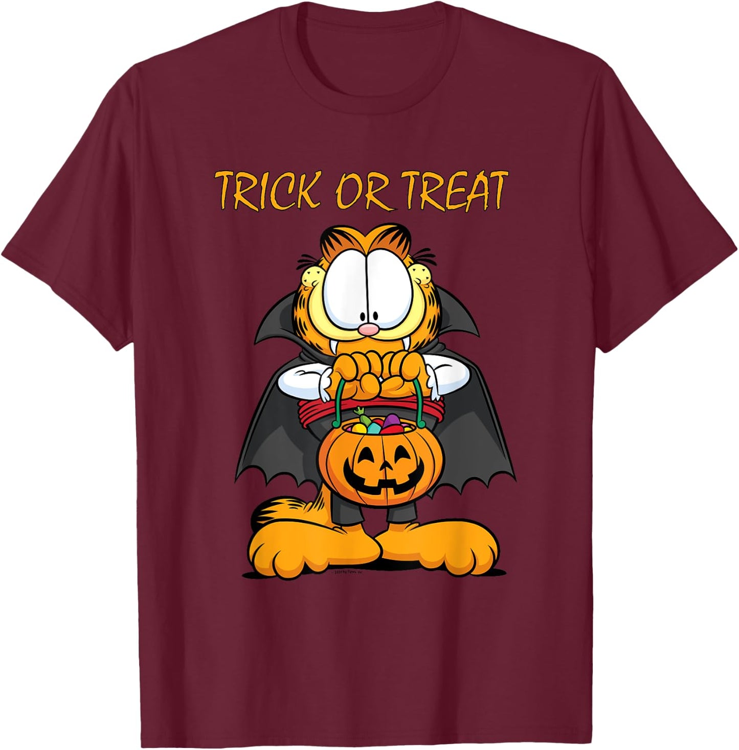 Garfield Halloween Trick Or Treat Pumpkin T-Shirt - T-Shirt | Maroon