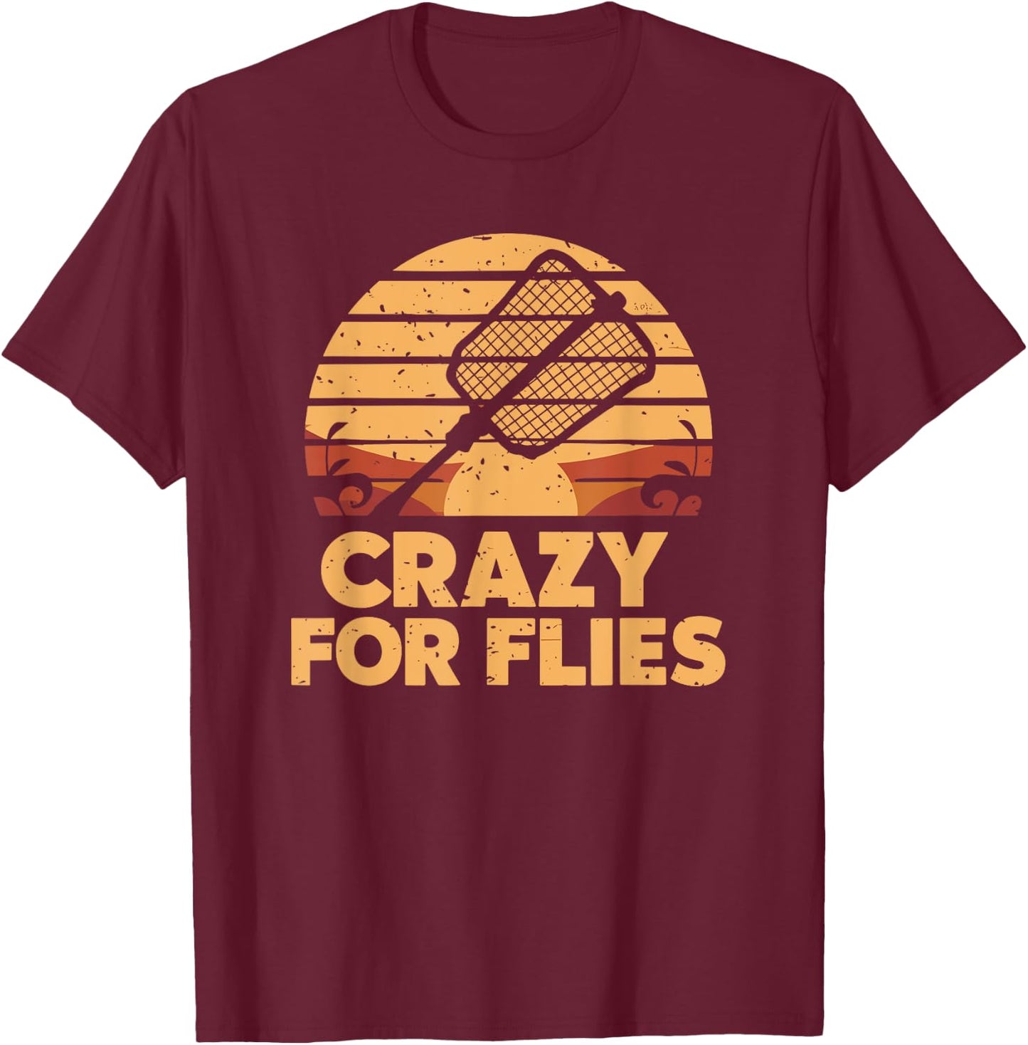 Housefly Killer, Crazy For Flies, Retro Fly Swatter T-Shirt - T-Shirt | Maroon