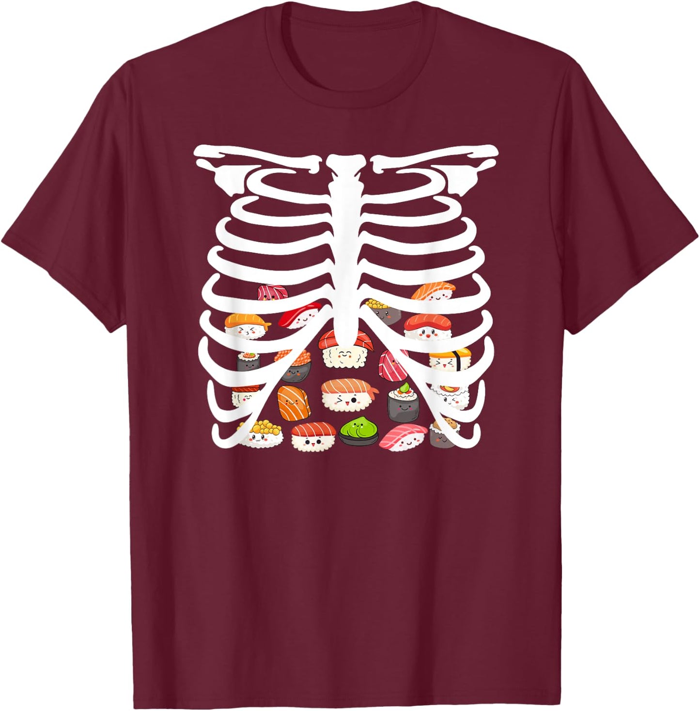 Halloween Japanese dish Food Rib Cage Skeleton Sushi T-Shirt - T-Shirt | Maroon