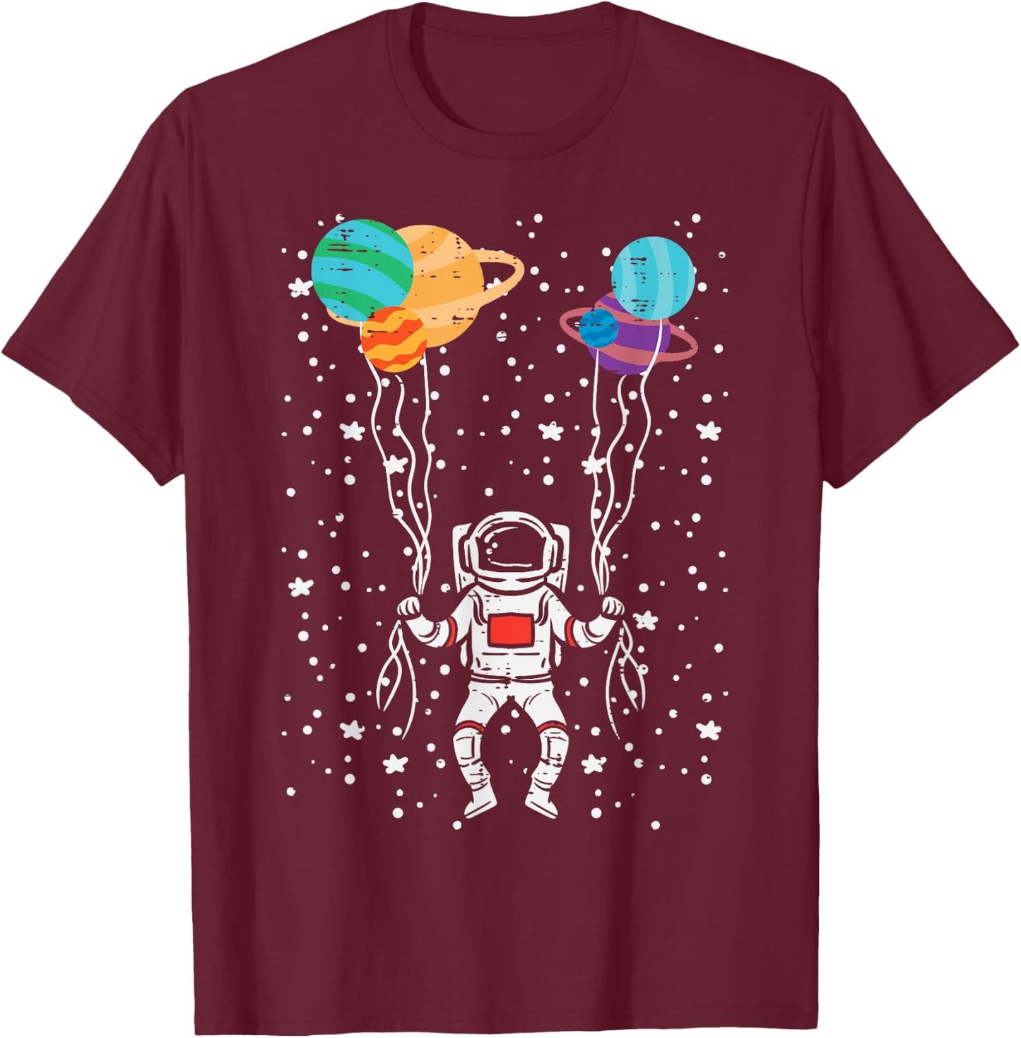 Spaceman Balloon Planets Astronaut Space Women Men Kids Teen T-Shirt - T-Shirt | Maroon