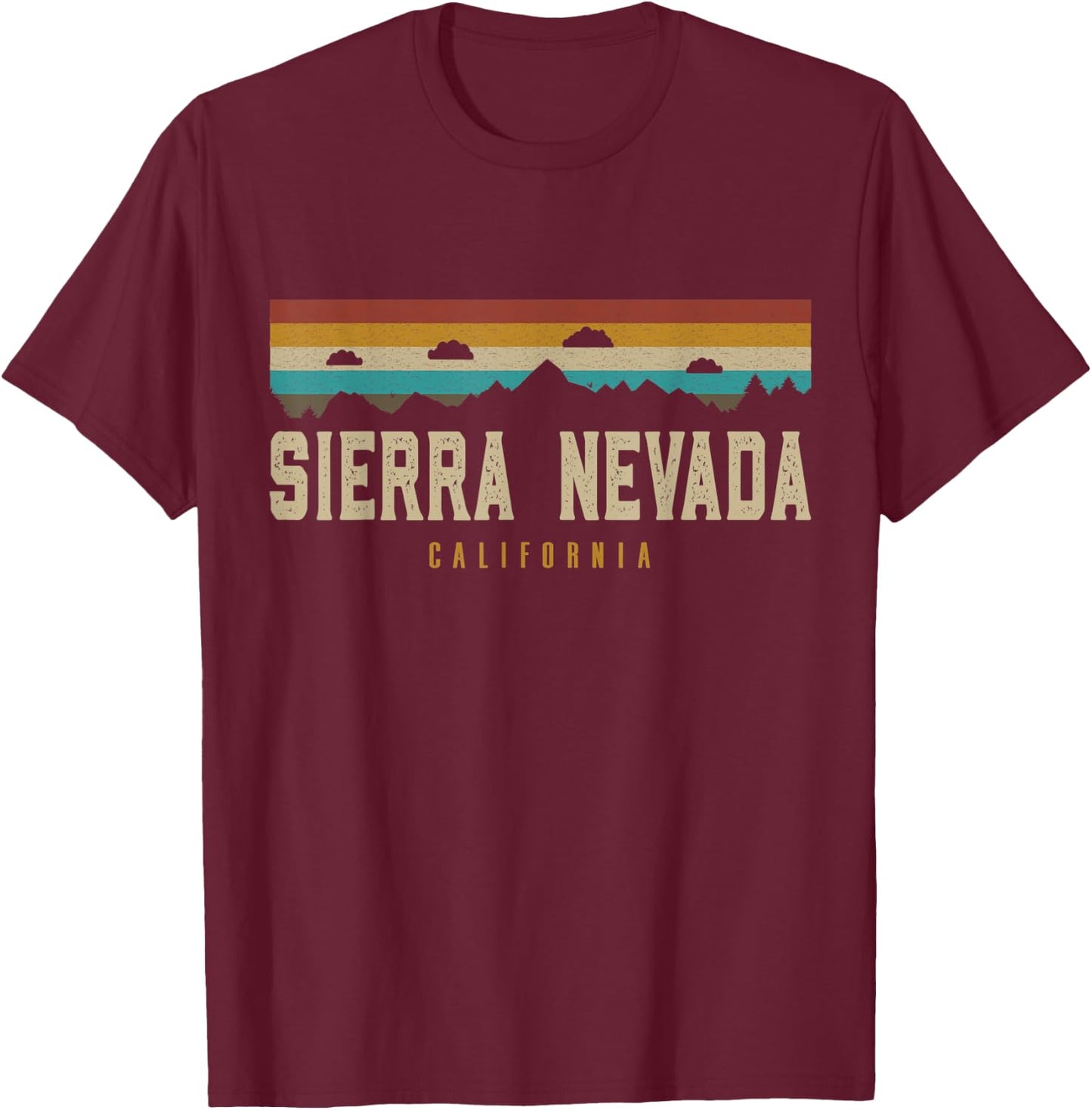 Sierra Nevada Vintage Mountains Hiking California Retro T-Shirt - T-Shirt | Maroon