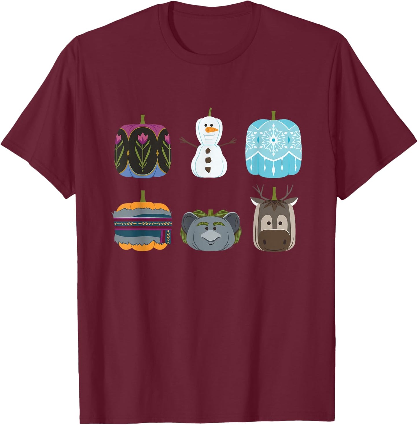 Disney Princess Frozen Pumpkins Autumn Elsa’s Fall Harvest T-Shirt - T-Shirt | Maroon