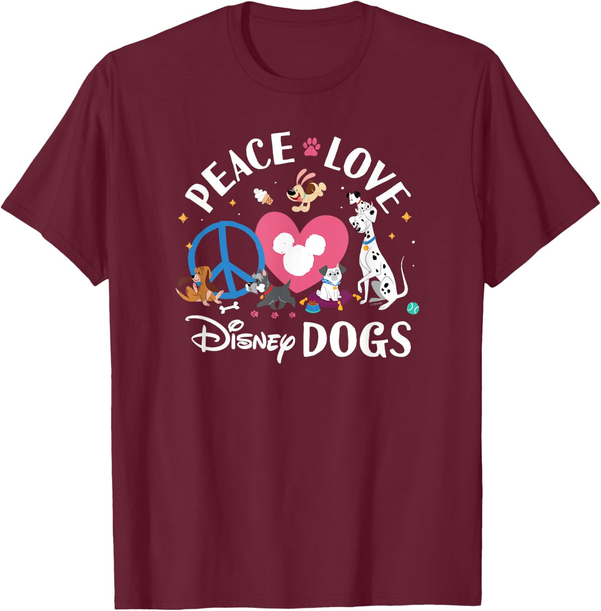 Disney - Peace, Love, Disney Dogs T-Shirt - T-Shirt | Maroon