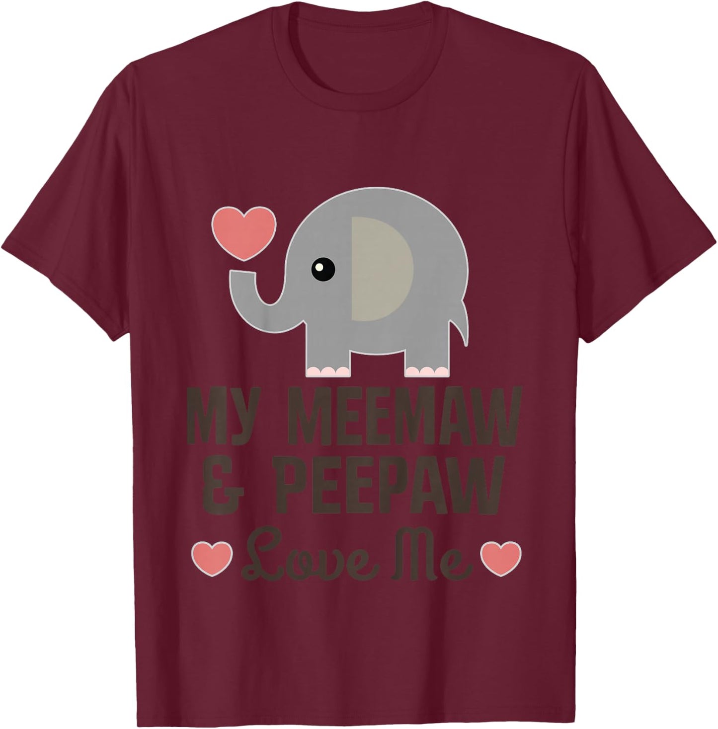 Kids My Meemaw and Peepaw Love Me Grandchild Elephant T-Shirt - T-Shirt | Maroon