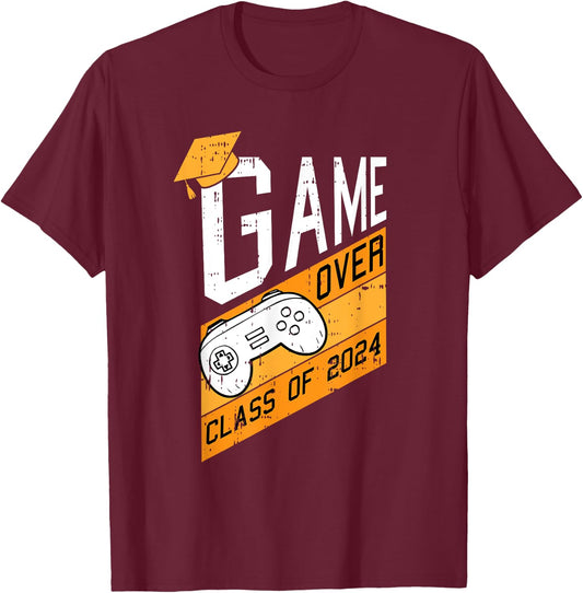 Game Over Class Of 2024 Graduation Graduate Gaming Gamer T-Shirt - T-Shirt | Maroon