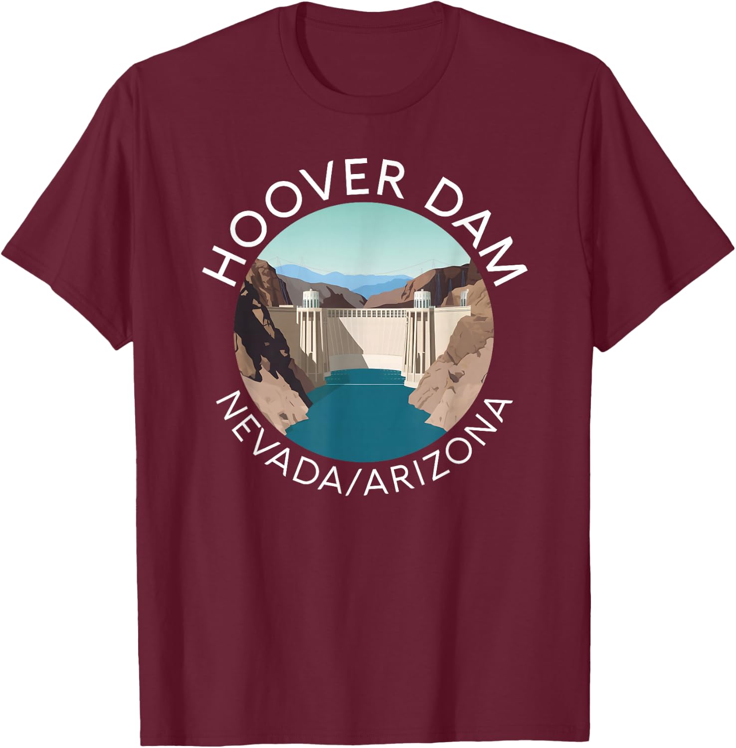 Hoover Dam Nevada Arizona Colorado River Engineering Vegas T-Shirt - T-Shirt | Maroon