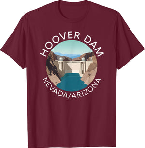 Hoover Dam Nevada Arizona Colorado River Engineering Vegas T-Shirt - T-Shirt | Maroon