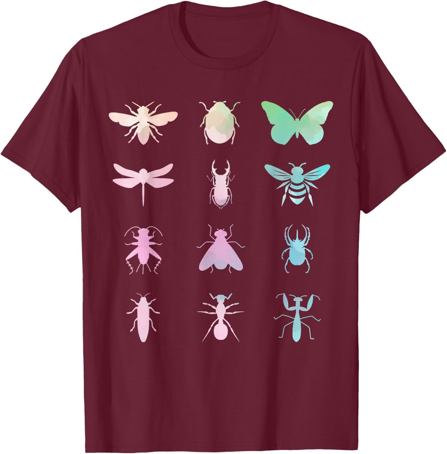 Bugs Watercolor Insect Collector Entomologist Entomology T-Shirt - T-Shirt | Maroon