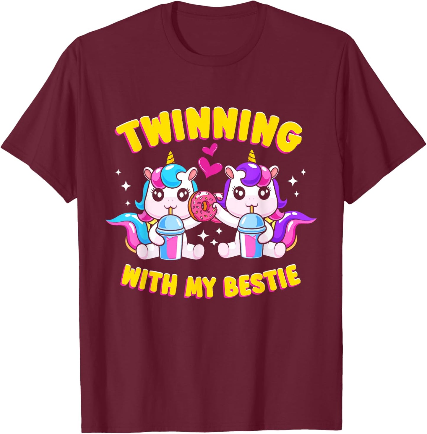 Twinning Bestie Friends Matching Twinning Unicorn T-Shirt - T-Shirt | Maroon