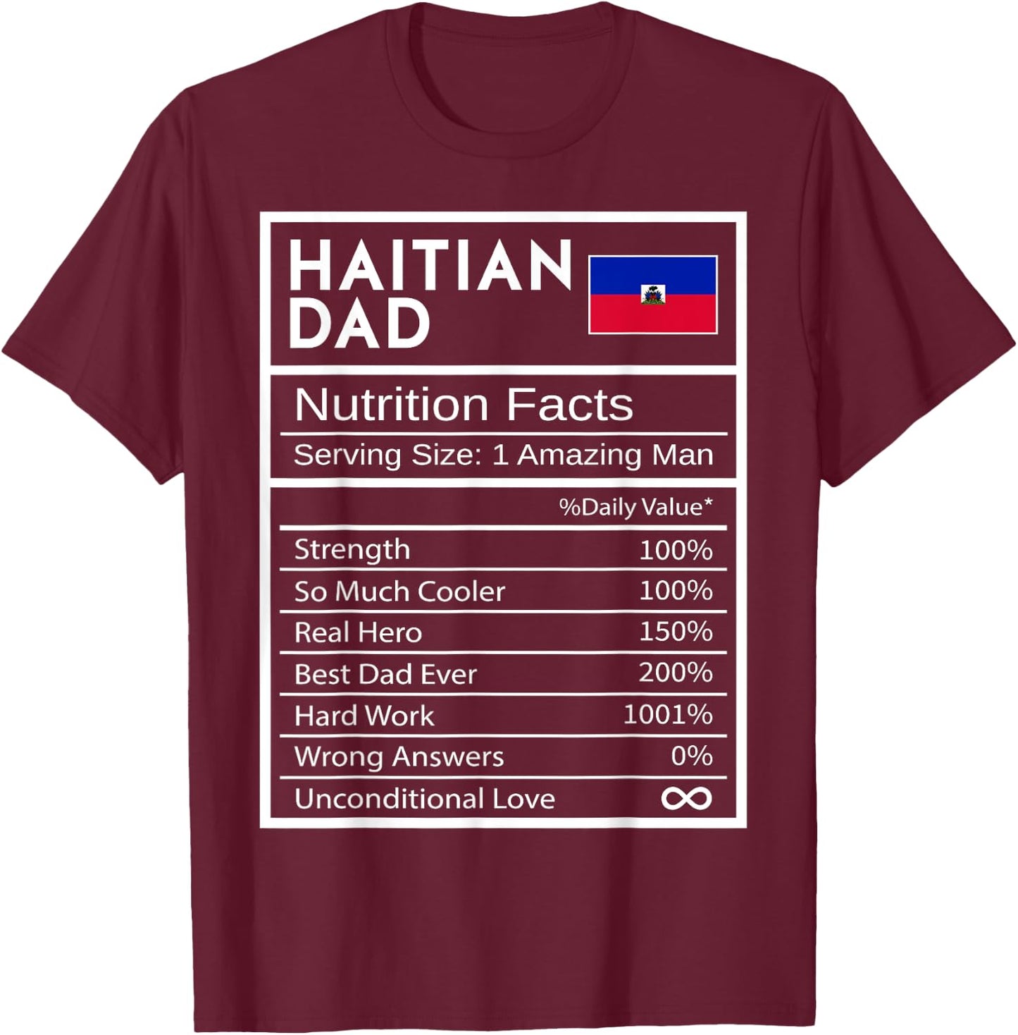 Haitian Dad Nutrition Facts National Pride Father's Day T-Shirt - T-Shirt | Maroon