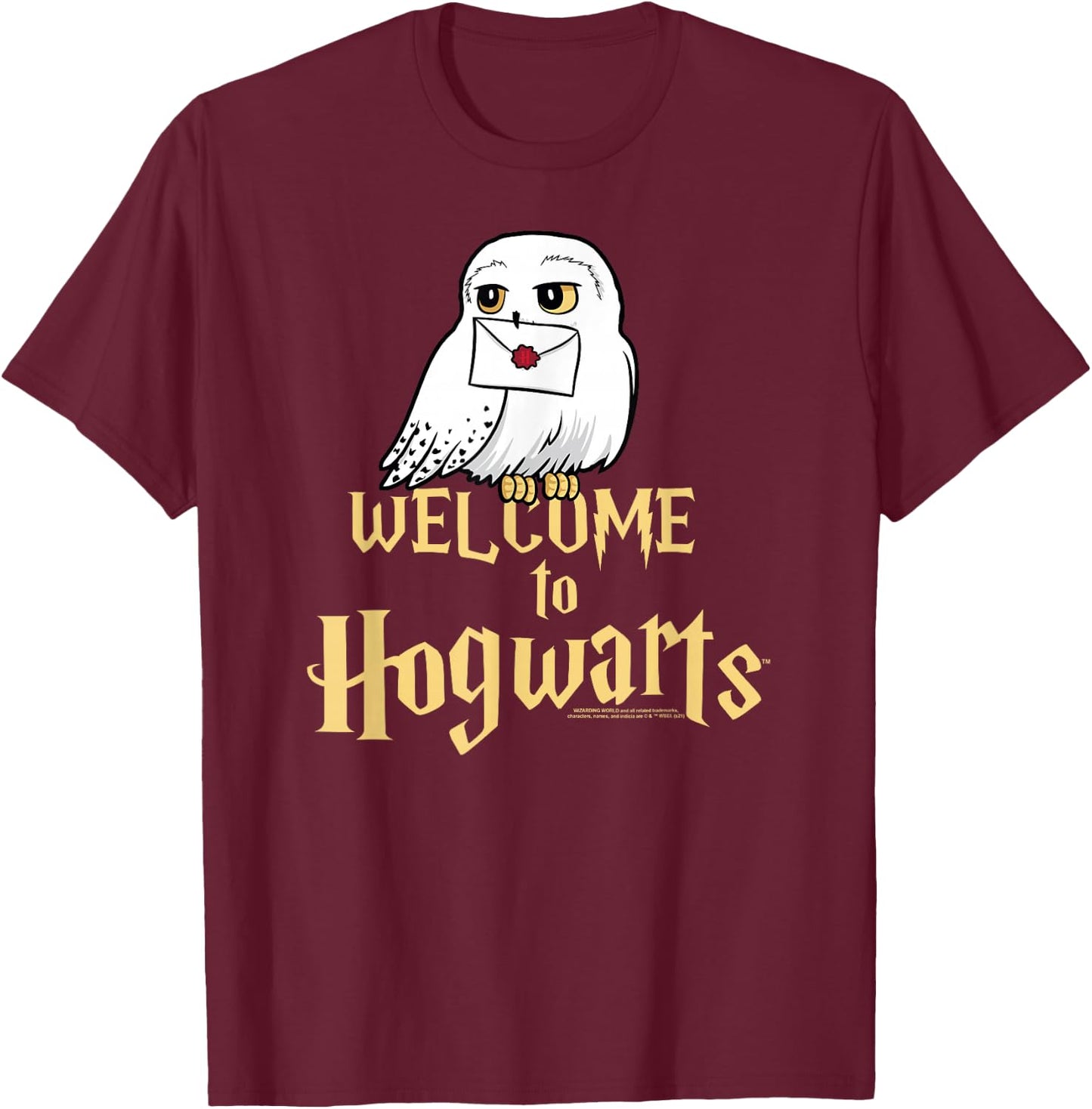 Harry Potter Hedwig Welcome to Hogwarts T-Shirt - T-Shirt | Maroon