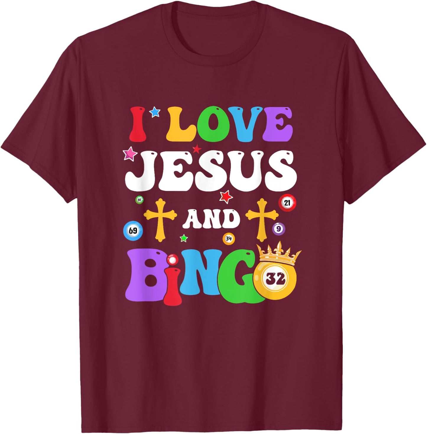 I Love Jesus And Bingo Christian Cross Board Games T-Shirt - T-Shirt | Maroon