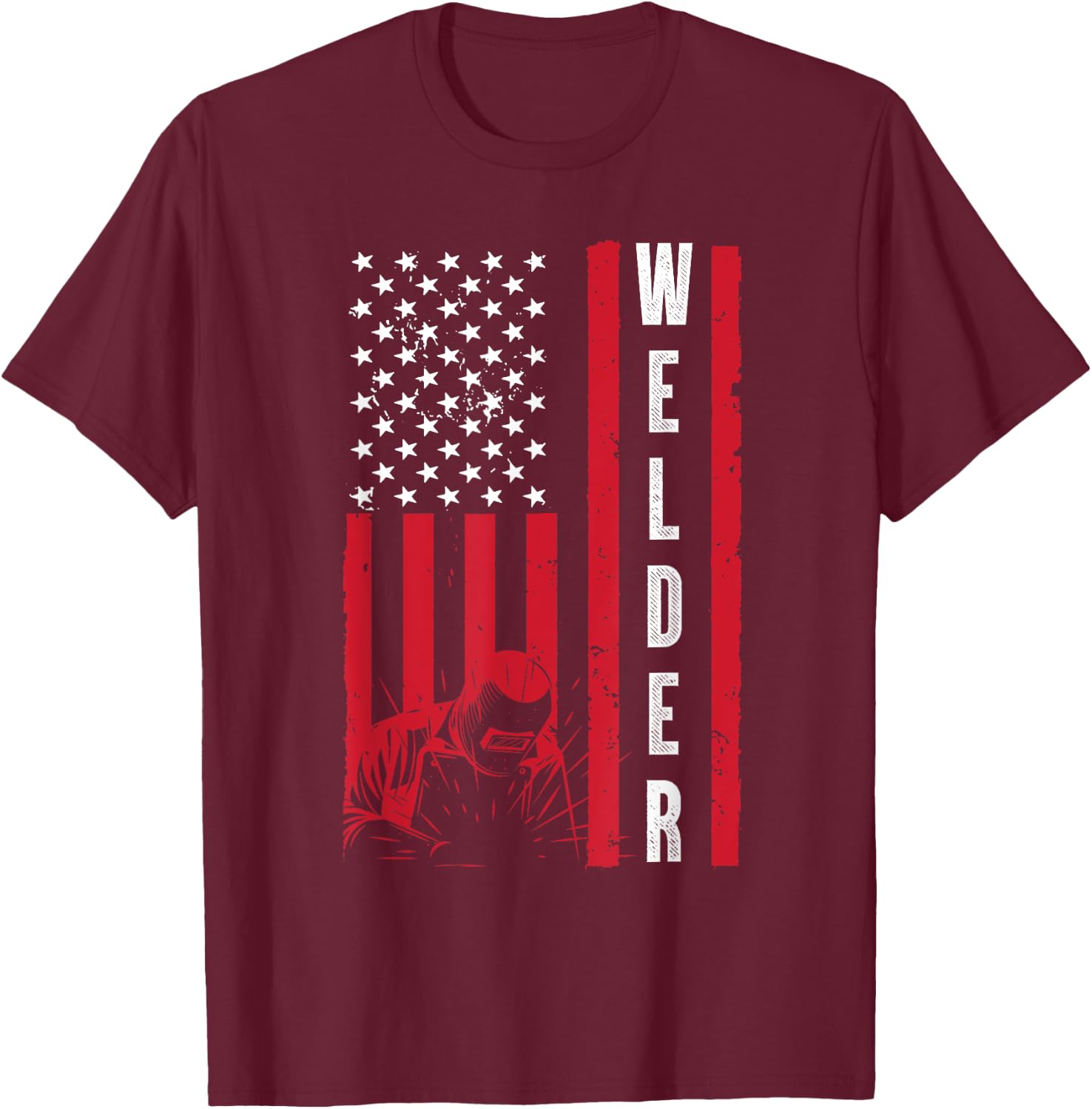 Cool Welding US Flag Art Women Welder Welding Lover T-Shirt - T-Shirt | Maroon