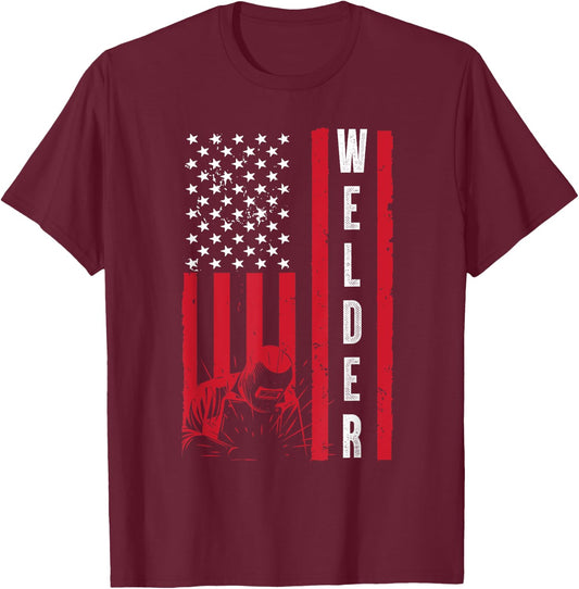 Cool Welding US Flag Art Women Welder Welding Lover T-Shirt - T-Shirt | Maroon