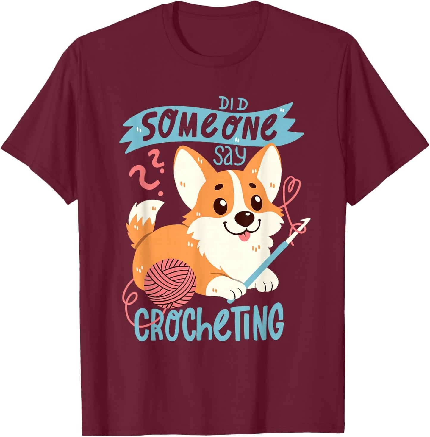 Crochet Corgi T-Shirt - T-Shirt | Maroon