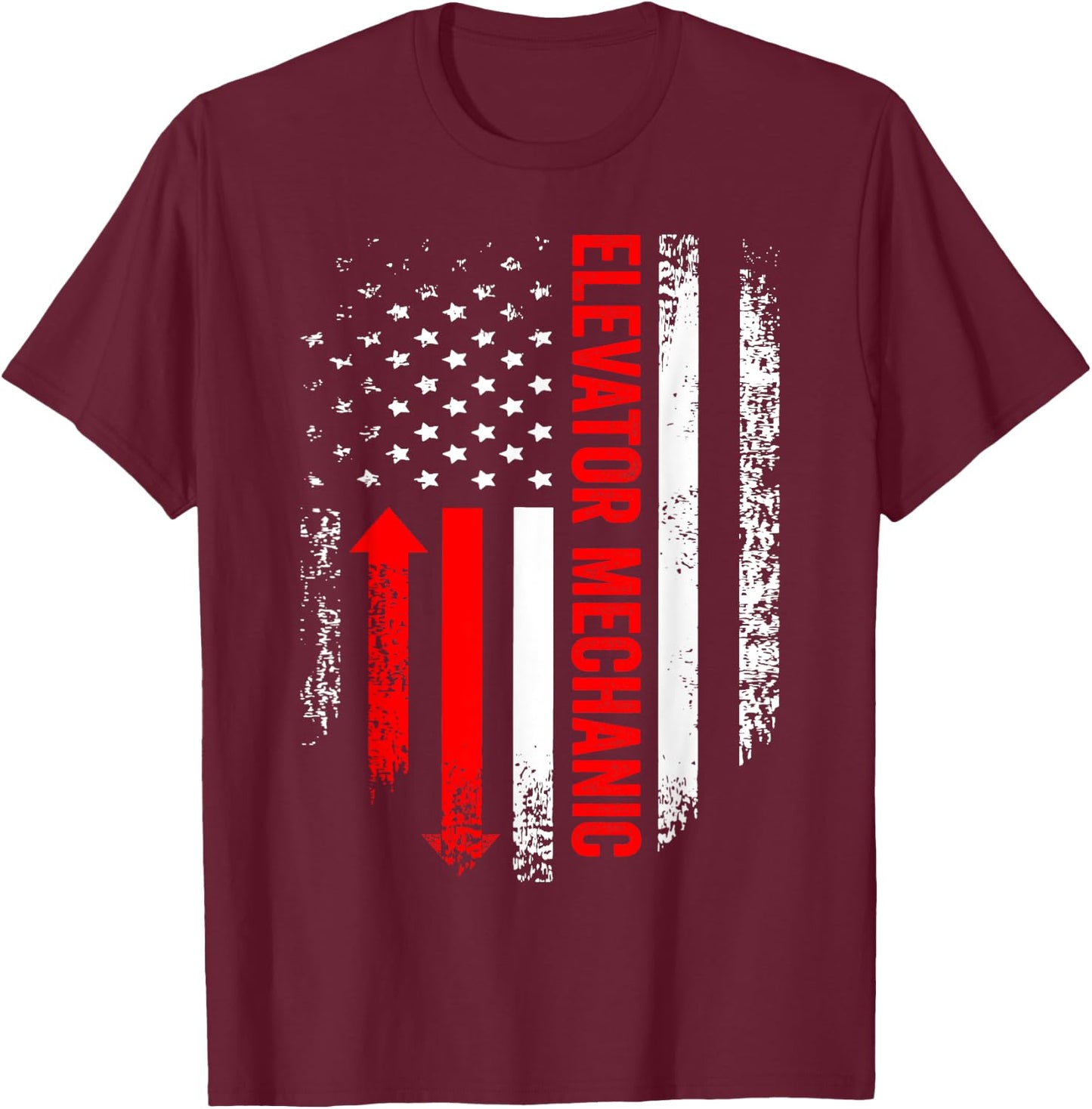 Elevator Mechanic USA Flag Repairman Technician T-Shirt - T-Shirt | Maroon