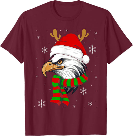 Christmas Eagle Patriotic Bald Eagle With Santa Hat Women Kids Men T-Shirt - T-Shirt | Maroon
