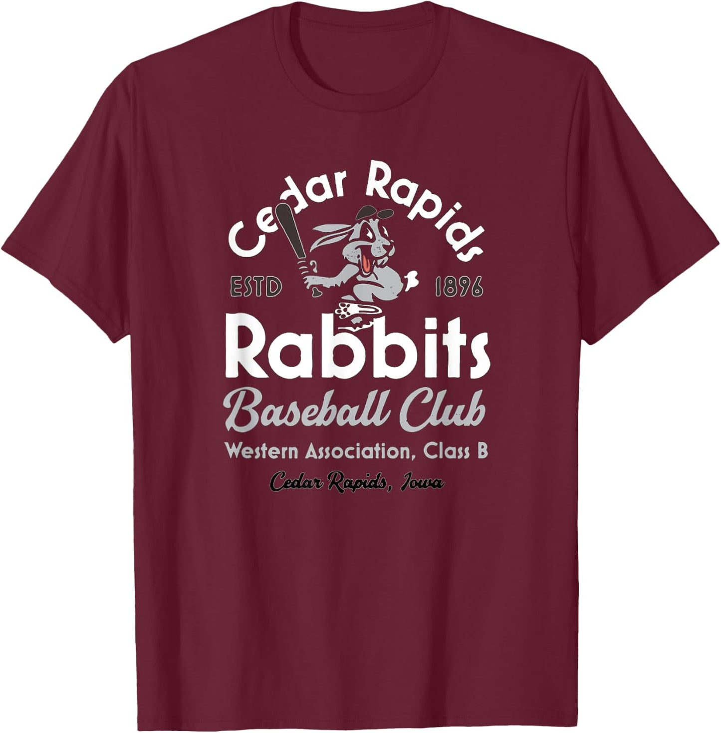 Vintage Cedar Rapids Iowa Rabbits Defunct Baseball Team T-Shirt - T-Shirt | Maroon