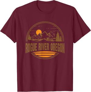 Vintage Rogue River, Oregon Mountain Hiking Souvenir Print T-Shirt - T-Shirt | Maroon