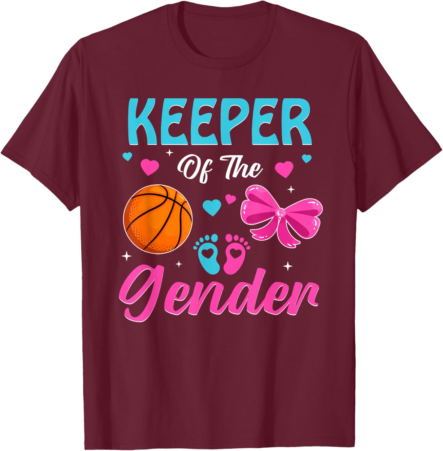 Keeper Of The Gender Basketball Gender Reveal Party T-Shirt - T-Shirt | Maroon
