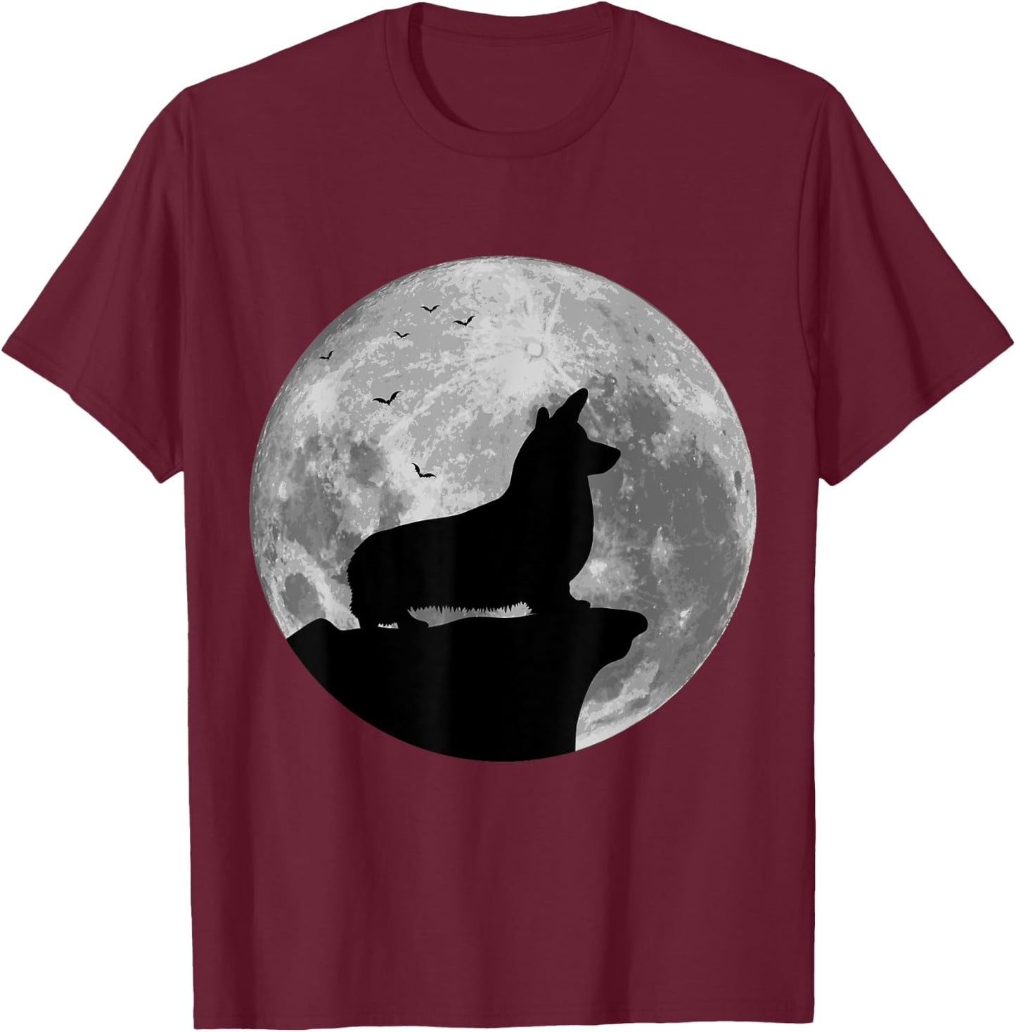 Pembroke Welsh Corgi Silhouette The Moon Halloween Costume T-Shirt - T-Shirt | Maroon