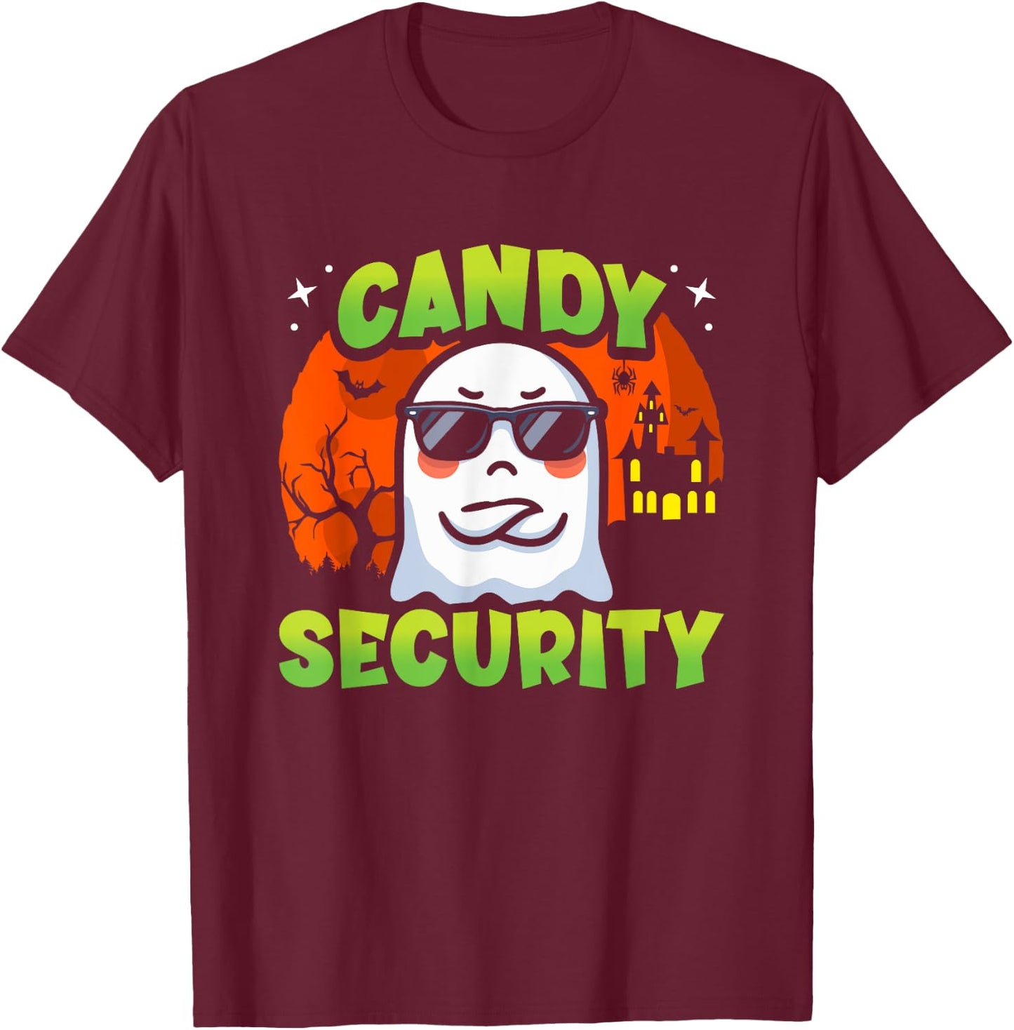 Cute Ghost Kids Halloween - Candy Security - Funny Halloween T-Shirt - T-Shirt | Maroon
