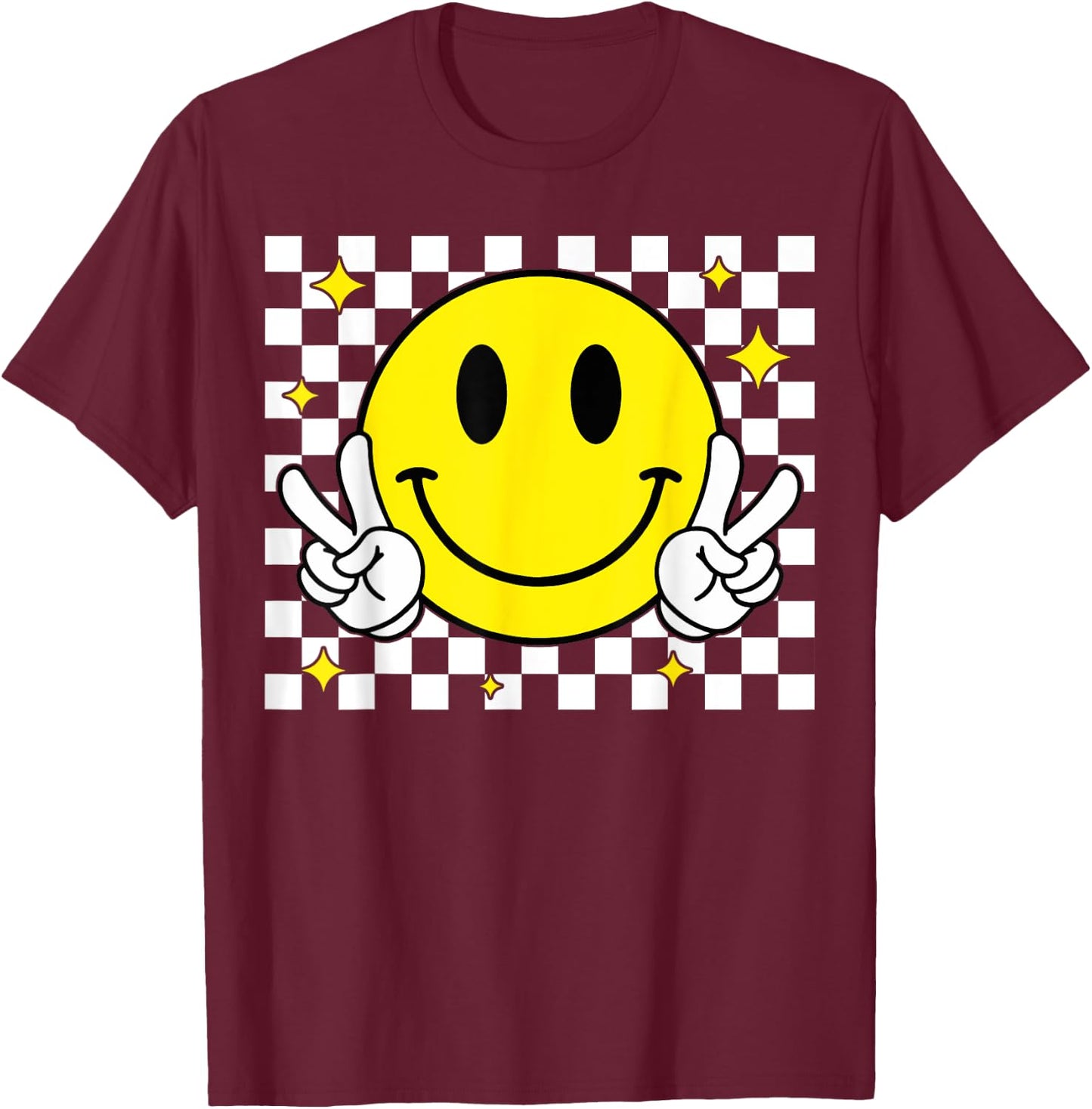 Yellow Smile Face Shirt Cute Happy Peace Smiling Face Kids T-Shirt - T-Shirt | Maroon