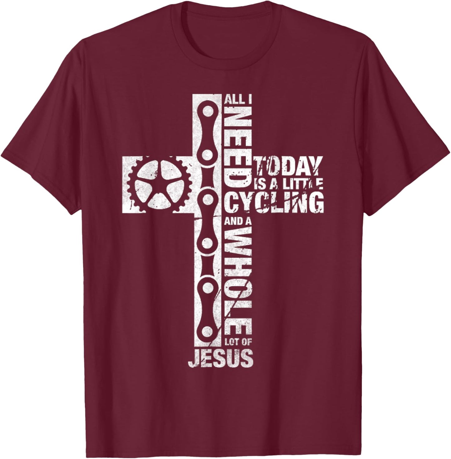 Vintage I Need Is Cycling And Jesus Christian Religious T-Shirt - T-Shirt | Maroon