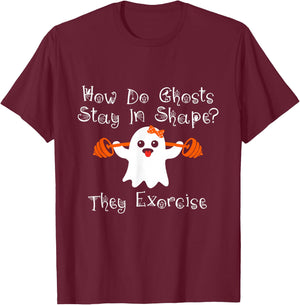 Funny Ghost Exorcise Joke Gym Workout Lifting Cute Ghost T-Shirt - T-Shirt | Maroon
