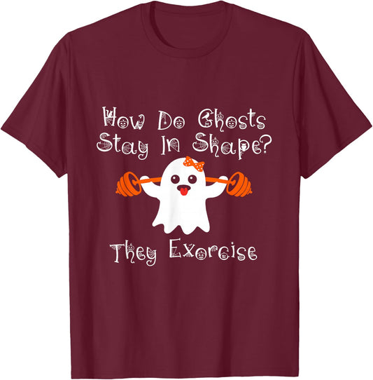 Funny Ghost Exorcise Joke Gym Workout Lifting Cute Ghost T-Shirt - T-Shirt | Maroon