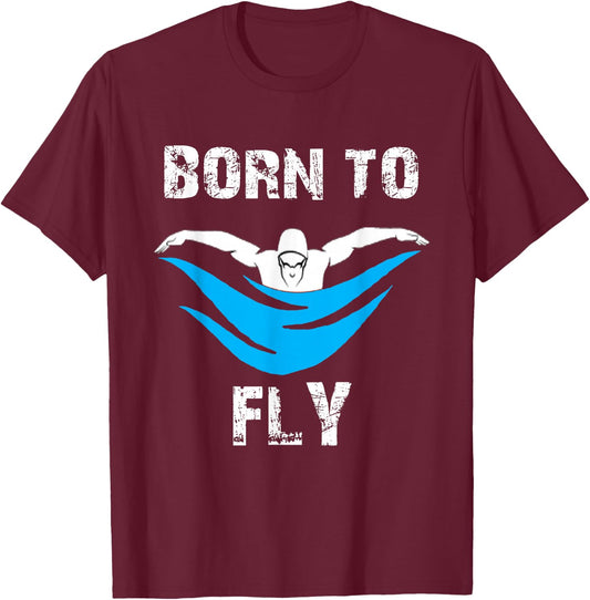 Boys Born to Fly Butterfly Swimmers Swim Meet T-Shirt - T-Shirt | Maroon